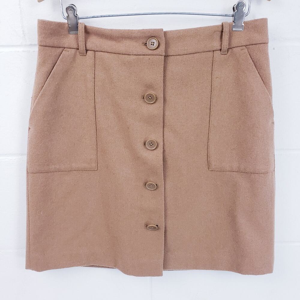 Eddie Bauer Mercer Fit Button Front Camel Tan Wool Skirt Size 4